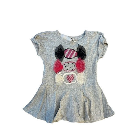 Catimini Girl's Size 2 Candy Print Dress Gray Short Sleeves - Picture 6 of 7